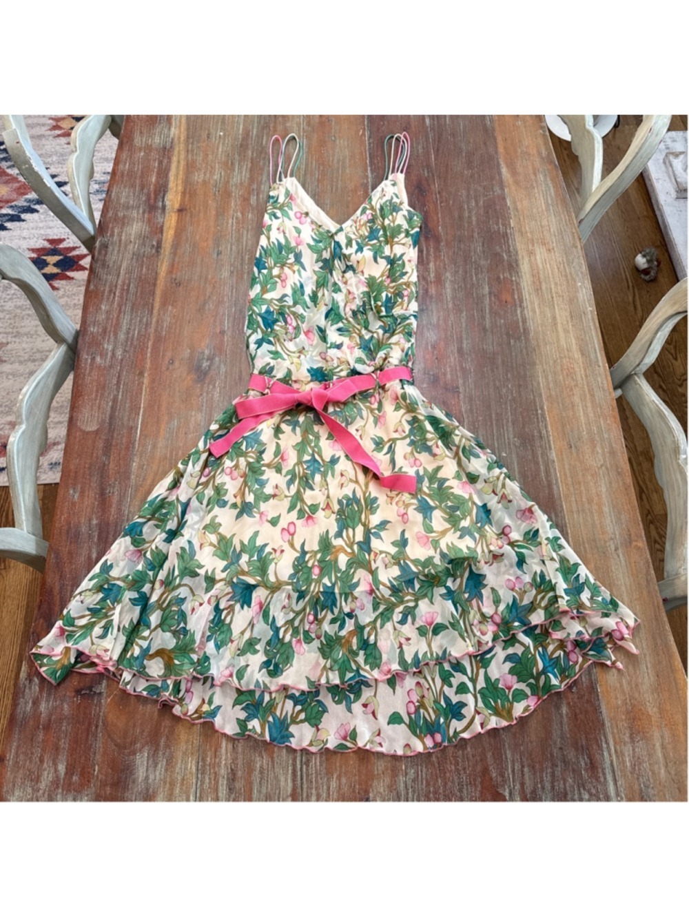 DVF Silk Botanical Print Ruffle Dress Size 6